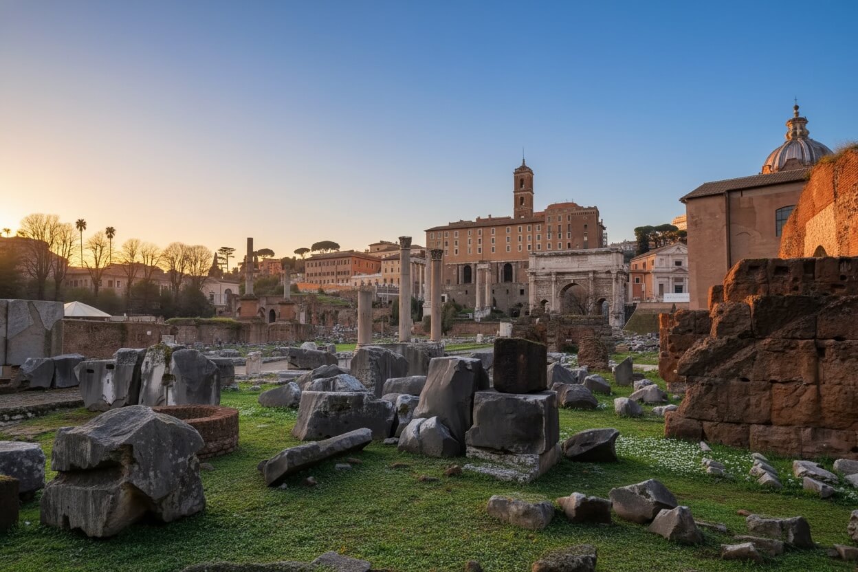 Vue aérienne du Colisée et du Forum romain